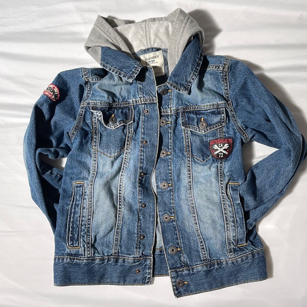 Kids denim jean jacket with hood